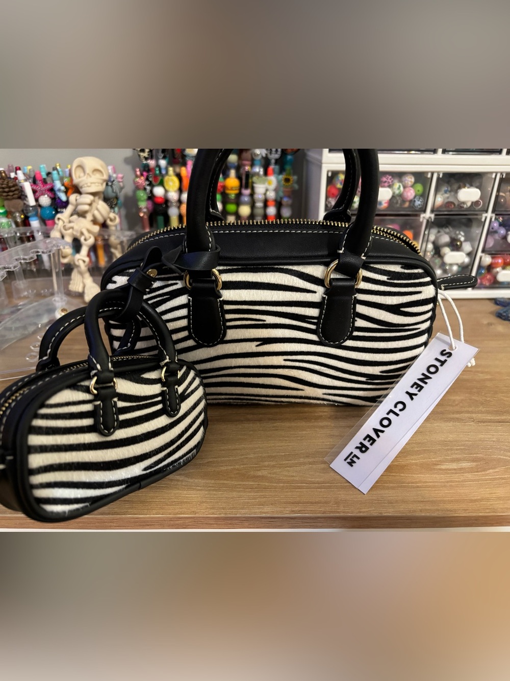 Stoney Clover Lane Zebra Print Satchel - Black & White